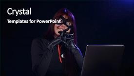  Presentation with hacker in mask lock - Presentation design enhanced with night hacker in black mask background and a black colored foreground