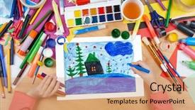  Presentation with house forest - Slides consisting of night in forest with house background and a coral colored foreground