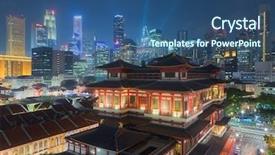  Presentation with singapore - Beautiful slide set featuring night in singapore chinatown backdrop and a ocean colored foreground