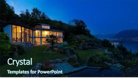  Presentation with villa - Presentation theme with night landscape with alight villa background and a navy blue colored foreground