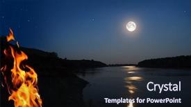  Presentation with bonfire - Audience pleasing presentation theme consisting of night landscape with bonfire and moonbeam in river backdrop and a wine colored foreground