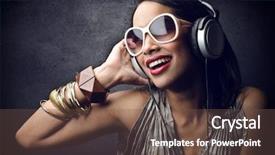  Presentation with headphones - Presentation with night life - beautiful black woman with headphones background and a tawny brown colored foreground