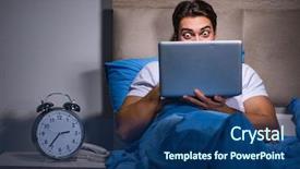  Presentation with bed - Beautiful slide deck featuring night life - young man working on laptop backdrop and a ocean colored foreground