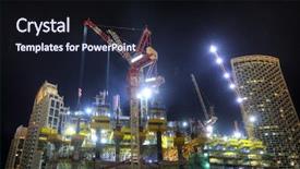  Presentation with construction cranes - Slide deck featuring night new and modern architecture background and a wine colored foreground