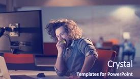  Presentation with creative - PPT theme with night office and eating apple background and a ocean colored foreground