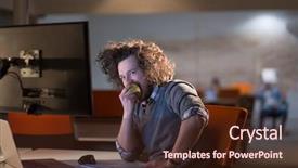  Presentation with office ergonomics man worker exercising - Theme having night office and eating apple background and a wine colored foreground