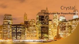  Presentation with new york night - Presentation theme featuring night-panorama-of-manhattan background and a gold colored foreground