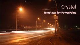  Presentation with street lamps - Cool new PPT theme with night road with street lamps backdrop and a wine colored foreground