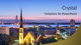  Presentation with charleston - Cool new slide deck with night sc - charleston south carolina usa downtown backdrop and a light blue colored foreground