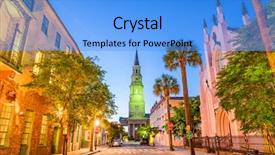  Presentation with charleston - Beautiful PPT theme featuring night sc - charleston south carolina usa town backdrop and a light blue colored foreground