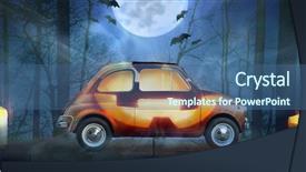  Presentation with scary forest - PPT theme featuring night scary autumn forest background and a ocean colored foreground