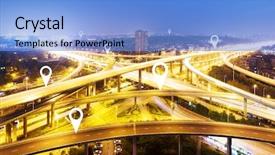  Presentation with traffic road - Presentation theme featuring intelligent building - night scene of busy traffic background and a light blue colored foreground