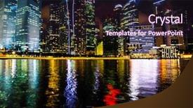 Presentation with marina - Presentation theme consisting of night scene of financial district background and a wine colored foreground