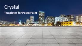  Presentation with office buildings - Cool new PPT theme with night scene of modern office backdrop and a navy blue colored foreground