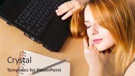  Presentation with sleeping - Presentation theme having night shift - young woman sleeping at her background and a coral colored foreground