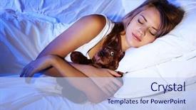  Presentation with being a single woman - Slides enhanced with rest sleep - young beautiful woman with toy background and a sky blue colored foreground
