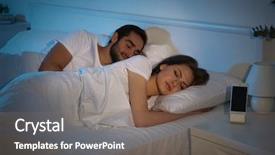  Presentation with sleeping - Slide set with young cute couple sleeping together in bed background and a gray colored foreground