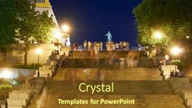  Presentation with city people walking - Beautiful PPT theme featuring night-street-view-of-odessa backdrop and a tawny brown colored foreground