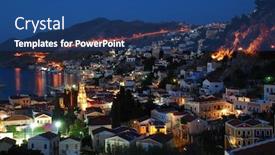  Presentation with greek - Theme enhanced with night-time-view-of-yialos background and a ocean colored foreground