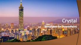  Presentation with taipei - Audience pleasing presentation theme consisting of night view - taipei taiwan city skyline backdrop and a coral colored foreground