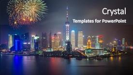  Presentation with china shanghai - Audience pleasing PPT theme consisting of 2013 city - night view at shanghai china backdrop and a ocean colored foreground