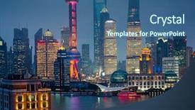  Presentation with china shanghai - Presentation design featuring night view at shanghai china background and a ocean colored foreground