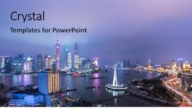  Presentation with street of shanghai on the night - Slides having night view at shanghai china background and a light blue colored foreground