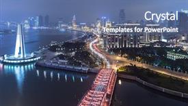  Presentation with street shanghai night - PPT theme consisting of night view at shanghai china background and a ocean colored foreground