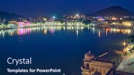  Presentation with ghats - Slide set having night-view-of-famous-indian background and a navy blue colored foreground