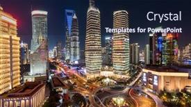 Presentation with china shanghai - Beautiful slide deck featuring night-view-of-illuminated-lujiazui backdrop and a navy blue colored foreground