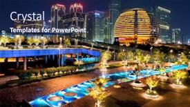  Presentation with illuminated - Colorful theme enhanced with night-view-of-illuminated-qianjiang backdrop and a navy blue colored foreground