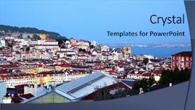  Presentation with night - Audience pleasing theme consisting of night view of lisbon portugal backdrop and a light blue colored foreground