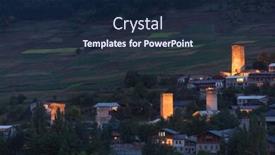  Presentation with towers - Colorful PPT theme enhanced with night view of the city of mestia medieval towers with illumination tourist attraction in the mountains caucasus georgia zemo svaneti backdrop and a navy blue colored foreground
