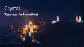  Presentation with towers - Slide set featuring night view of the city of mestia medieval towers with illumination tourist attraction in the mountains caucasus georgia zemo svaneti background and a navy blue colored foreground