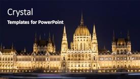  Presentation with parliament - PPT theme featuring night-view-of-the-illuminated background and a wine colored foreground