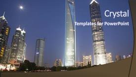  Presentation with night sky plane view - Cool new presentation theme with night view of the lujiazui backdrop and a ocean colored foreground