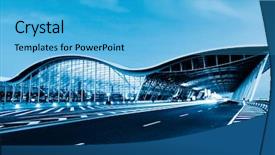  Presentation with airport - Amazing PPT theme having night view of the pudong airport backdrop and a teal colored foreground