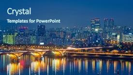  Presentation with korea - Theme featuring night view over han river background and a ocean colored foreground