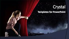  Presentation with red curtain - PPT layouts featuring night vision - young woman in casual opening background and a black colored foreground