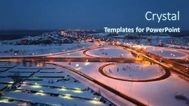  Presentation with cityscape - Cool new presentation theme with night winter cityscape with big interchange lighting columns and garages backdrop and a ocean colored foreground