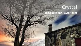  Presentation with old dry tree - Slide set consisting of night winter landscape old abandoned house near big dry tree sadness and loneliness concept background and a gray colored foreground