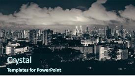  Presentation with urban buildings - Beautiful presentation design featuring night with urban buildings backdrop and a navy blue colored foreground