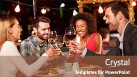  Presentation with dinner - Beautiful slide deck featuring nightlife - four friends eating dinner backdrop and a tawny brown colored foreground