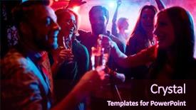  Presentation with big group people - Slides featuring nightlife - group of young people celebrating background and a wine colored foreground