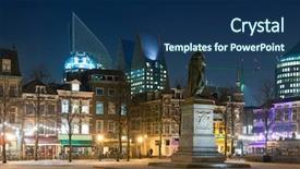  Presentation with brand - Presentation consisting of nightlife district of the hague the netherlands with its monumental old buildings and a brand new modern skyline in the background background and a navy blue colored foreground