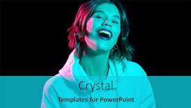  Presentation with black people - Cool new PPT theme with nightlife fashion and people concept - happy young woman wearing hoodie in neon lights over black background backdrop and a teal colored foreground