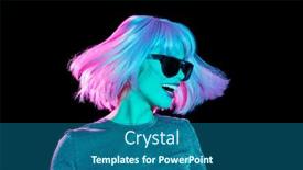  Presentation with pink black - Colorful PPT theme enhanced with nightlife fashion and people concept - happy young woman wearing pink wig and black sunglasses in neon ultra violet light dancing over black background backdrop and a ocean colored foreground