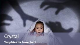  Presentation with bed - Cool new PPT theme with nightmare - cute scared girl sitting backdrop and a seafoam green colored foreground