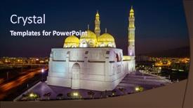  Presentation with oman - Slide set enhanced with nighttime-view-of-muhammad-al background and a navy blue colored foreground