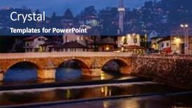  Presentation with nighttime - Audience pleasing theme consisting of nighttime-view-of-sarajevo-city backdrop and a ocean colored foreground